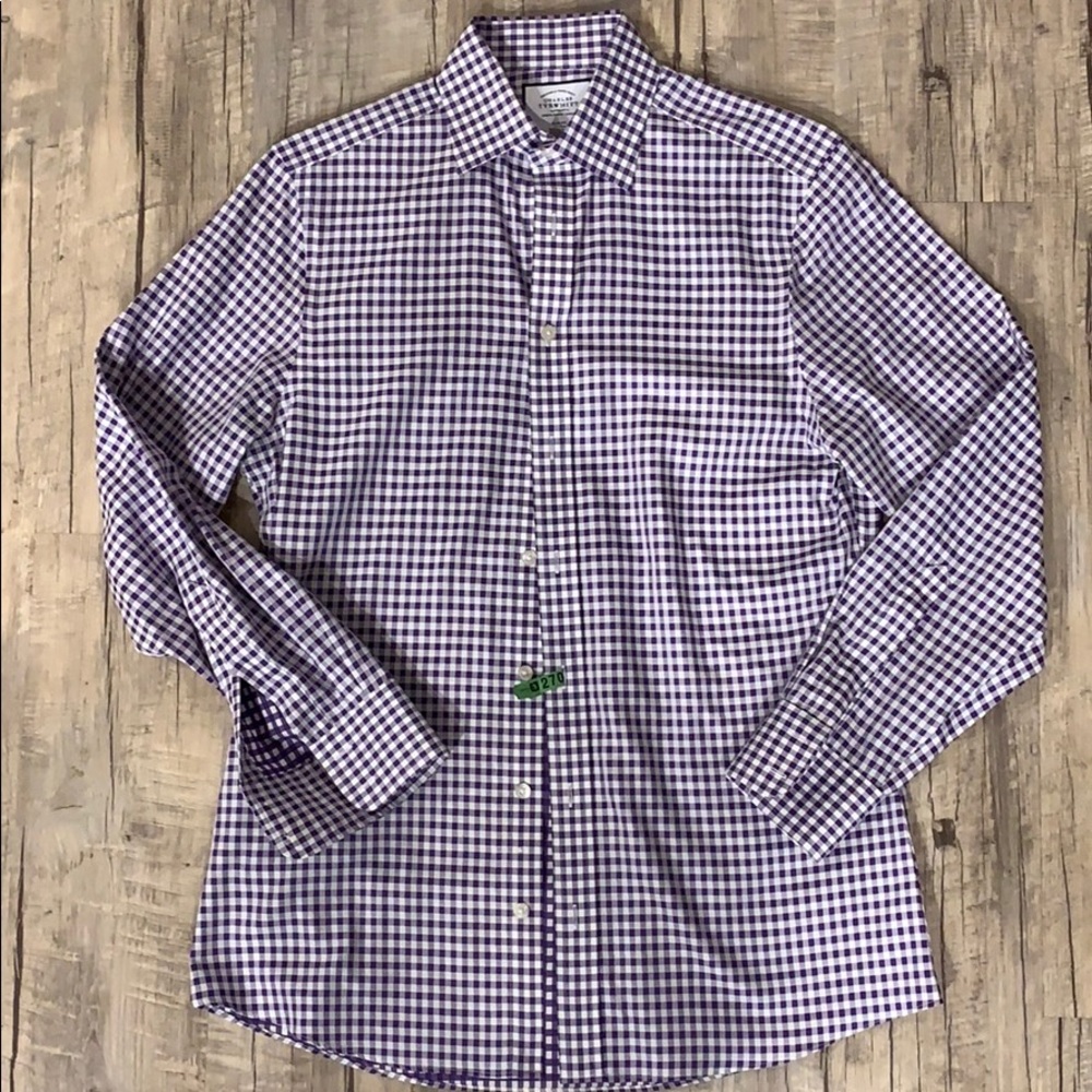 Slim fit purple and white check non-iron oxford